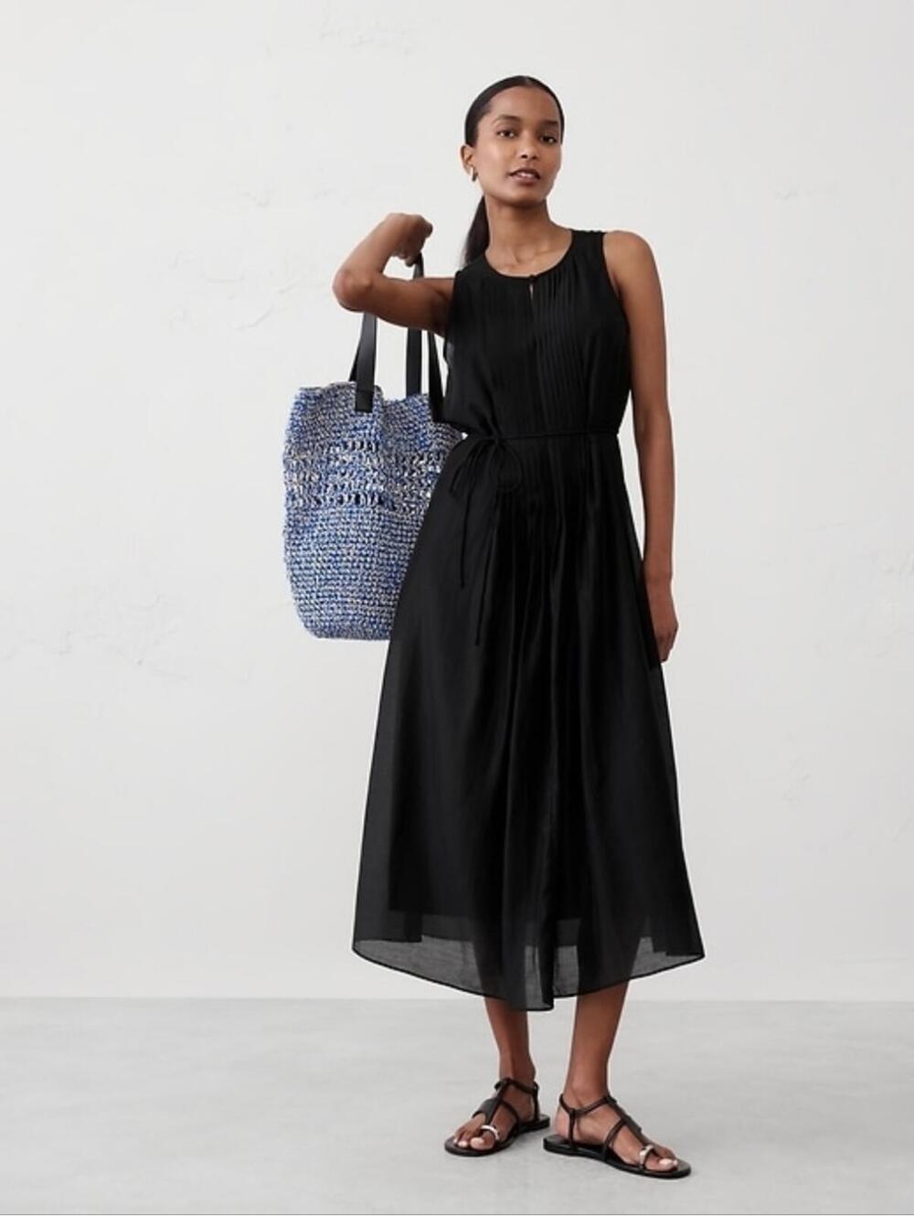NWOT Banana Republic Pintuck Organza Midi Dress Black XXL casual dressy